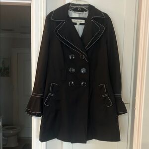 Laundry By Shelli Segal Women's Black Trench Coat with Ruffle Cuffs